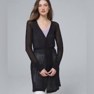 WHBM - Belted MIDI Coverup Long cardigan sheer Black, XL - NWT